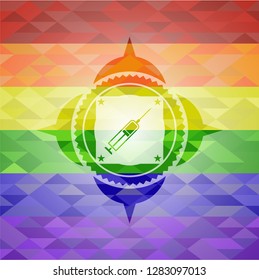 syringe icon on mosaic background with the colors of the LGBT flag