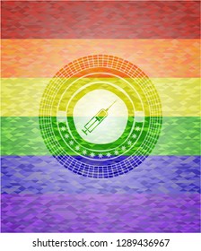 syringe icon on mosaic background with the colors of the LGBT flag
