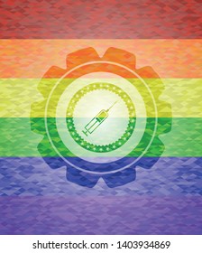 syringe icon on mosaic background with the colors of the LGBT flag