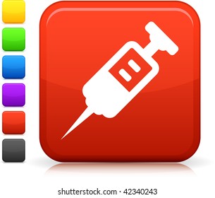 Syringe icon on square internet button  Six color options included.