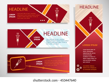 Syringe icon on vector website headers, business success concept. Modern abstract flyer, banner.