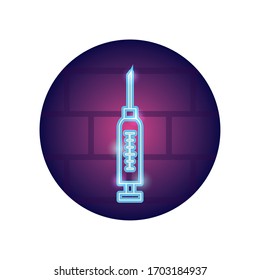 syringe icon over white background, neon style, vector illustration