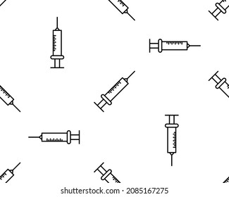Syringe Icon Seamless Pattern Vector Art Illustration. Syringe outline icon isolated on white background