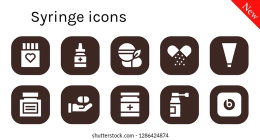  syringe icon set. 10 filled syringe icons. Simple modern icons about  - Drug, Medicine, Piping bag, Beats pill