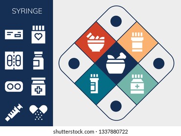 syringe icon set. 13 filled syringe icons.  Simple modern icons about  - Mortar, Syringe, Medicine, Drugs, Drug