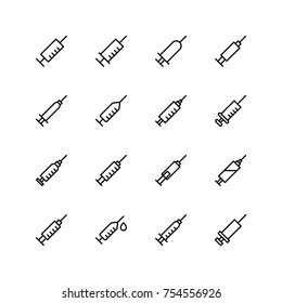 Syringe icon set. Collection of high quality black outline logo for web site design and mobile apps. Vector illustration on a white background.