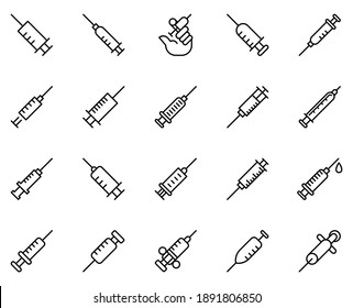 Syringe icon set. Collection of high-quality black outline logo for web site design and mobile apps. Vector illustration on a white background.