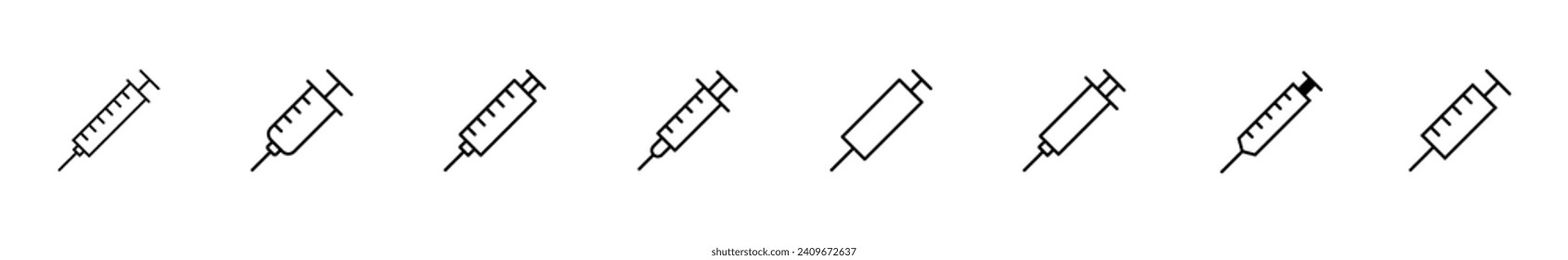Spritzensymbol gesetzt. Vektorgrafik des Injektionssymbol.