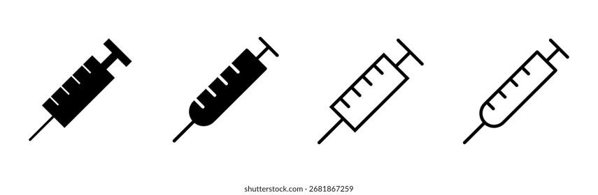 Conjunto de iconos de jeringa. Vector de iconos de inyección.