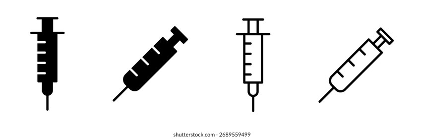 Conjunto de iconos de jeringa. Vector de iconos de inyección.