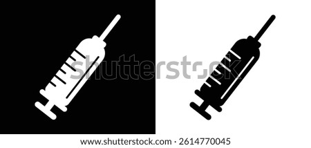 Syringe icon set. Syringe injection icon, vector for medical symbol web design. Trendy flat vector syringe icon isolated on black and white background from health and medical collection. Vector image.