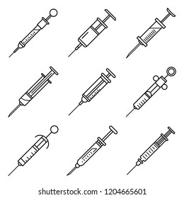 Syringe icon set. Outline set of syringe vector icons for web design isolated on white background