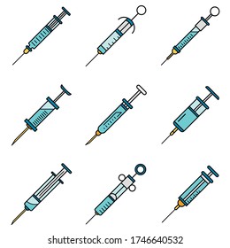 Syringe icon set. Outline set of syringe vector icons for web design isolated on white background