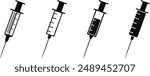 Syringe icon set. Vector graphic illustration. Syringe, Injection, Vaccination in trendy flat style design. Vector graphic illustration. Suitable for website design, logo, app, template, and ui