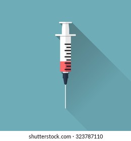 syringe icon with shadow.  Flat  design. Vector illustration. Web icons.