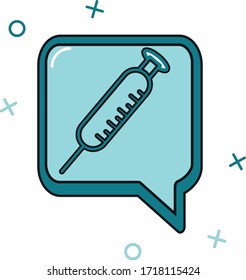 syringe icon shown inside a text message blue and black lines vector illustration with white background