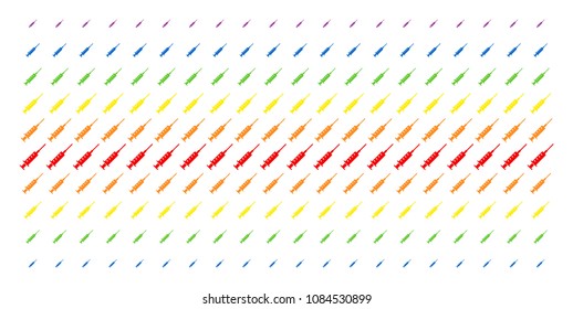 Syringe icon spectral halftone pattern. Vector pictograms organized into halftone grid with vertical spectral gradient. Constructed for backgrounds, covers, templates and abstraction concepts.
