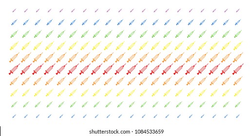 Syringe icon spectrum halftone pattern. Vector shapes arranged into halftone matrix with vertical spectral gradient. Designed for backgrounds, covers, templates and abstract compositions.