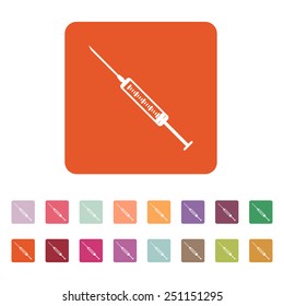 The syringe icon. Syringe symbol. Flat Vector illustration. Button Set