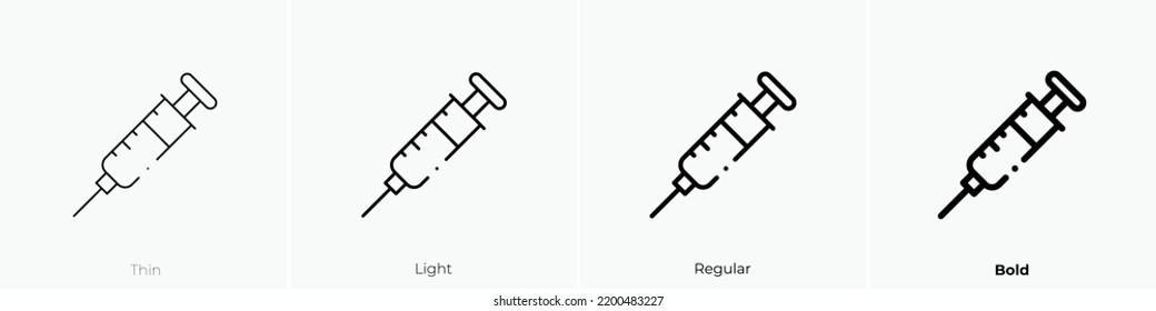 syringe icon. Thin, Light Regular And Bold style design isolated on white background