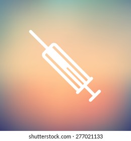 Syringe icon thin line for web and mobile, modern minimalistic flat design. Vector white icon on gradient mesh background.