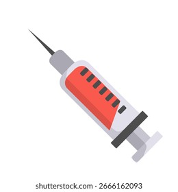 Syringe Icon – Vector Flat Design on White Background. Simple and clean medical graphic representing vaccination, injection, healthcare, and treatment.