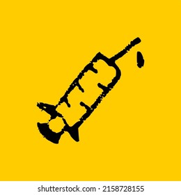 Syringe icon vector illustration, isolated on a yellow background, frequently used in mobile, freehand drawing style.