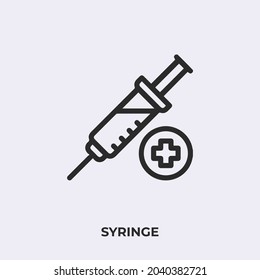 syringe icon vector. Linear style sign for mobile concept and web design. syringe symbol illustration. Pixel vector graphics - Vector.