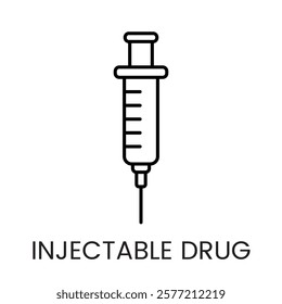 A syringe icon in vector, representing injectable drugs or vaccinations, with an editable stroke.