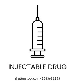 A syringe icon in vector, representing injectable drugs or vaccinations, with an editable stroke.