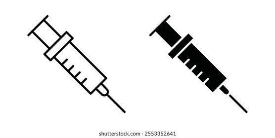 Iconos de la jeringuilla en estilo relleno y delineado negro