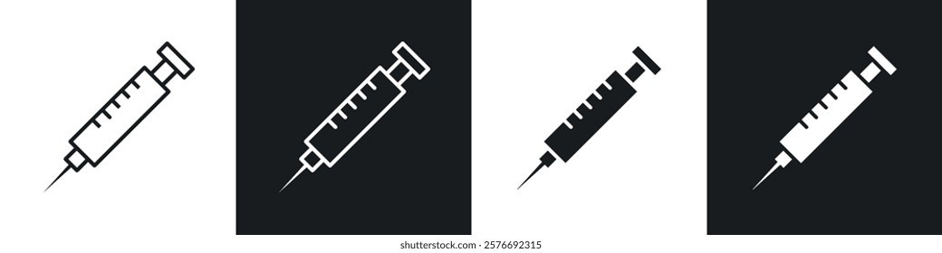 Syringe icons collection in black and white solid and line style