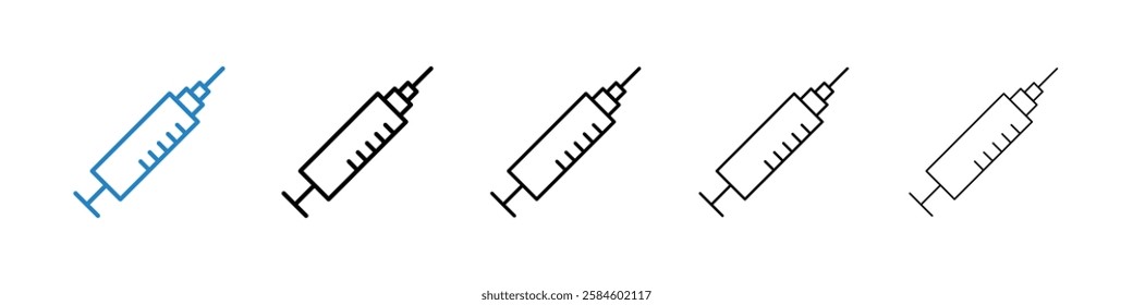 Syringe icons in five different stroke sizes