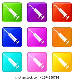 Syringe icons set 9 color collection isolated on white for any design