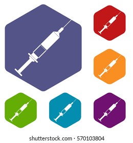Syringe icons set rhombus in different colors isolated on white background