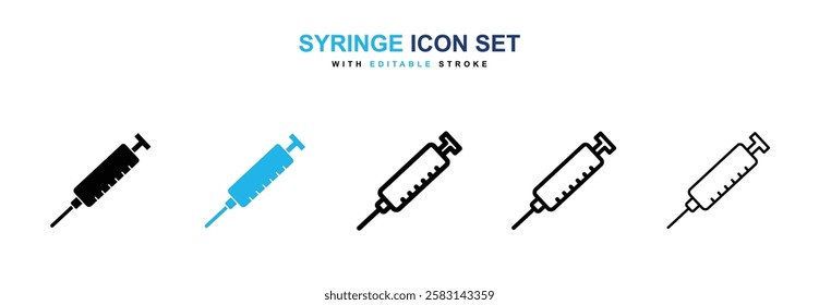 Syringe icons vector collection in black and blue colors on white background