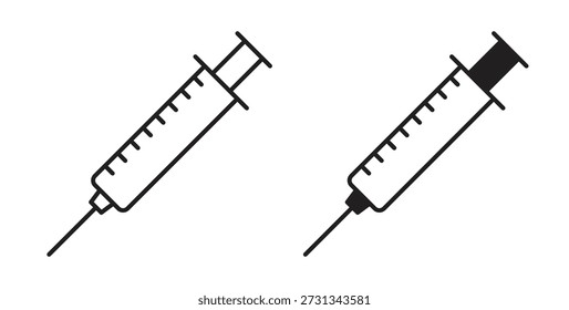 Syringe icons vector symbol with editable stroke and flat versions