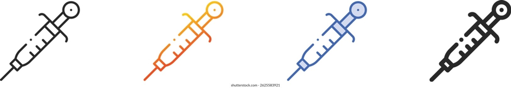 Spritzen-Symbol.Dünn linear, Farbverlauf, blauer Strich und fett Stildesign einzeln auf weißem Hintergrund