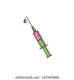 Syringe illustration line flat icon. Single isolated  injection needle sign.