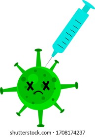 syringe injected virus medicine and victory over disease concept object on white background