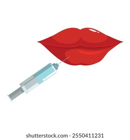 Syringe injecting filler into plump red lips, illustrating cosmetic augmentation and beauty trends