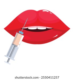 Syringe injecting filler into plump red lips, enhancing beauty through cosmetic procedures