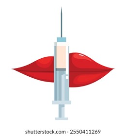 Syringe injecting filler into plump red lips, enhancing beauty through cosmetic procedures