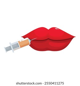 Syringe injecting filler into plump red lips, representing cosmetic procedures and beauty enhancements