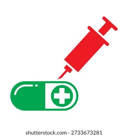 Syringe injecting liquid into a green capsule