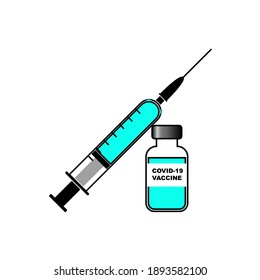 Syringe injection against the COVID-19 virus. Vector image.