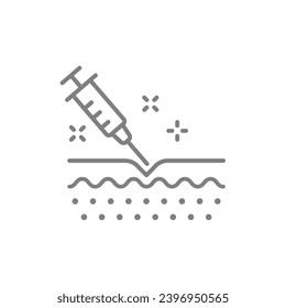 Syringe, injection and botox therapy line icon. Wrinkles beauty treatment and skin care symbol.