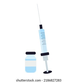 Syringe and injection bottle flat vector illustration isolated on white background, Syringe and vaccine bottle flat vector