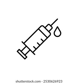 Jeringa o inyección con el ícono de Vector de línea delgada simple.