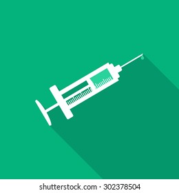 Syringe injection green flat icon with long shadow